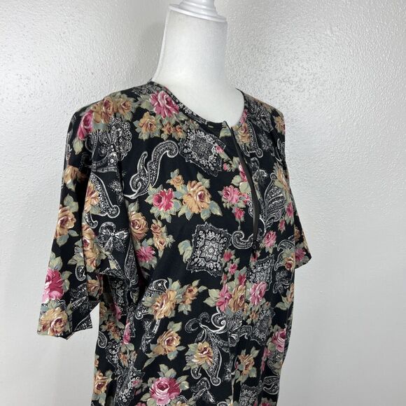 LA Intimates Dress Women Small Black Floral Short Sleeve Maxi Pockets Sleepwear - Picture 13 of 16